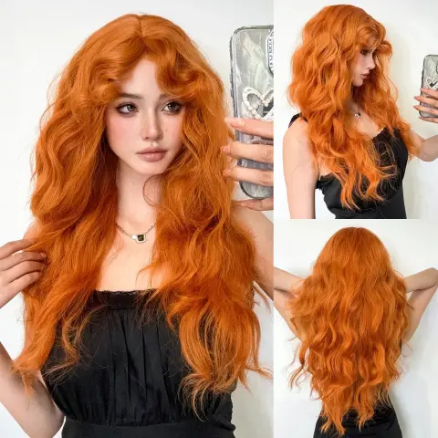 Wig Female Bangs Roller Fluffy Mid-length Hair Natural Full-head