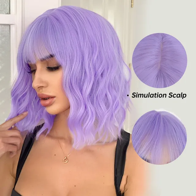 Wig Full head Wig Bangs Short Curly Hair Purple - Shop at LoveMi