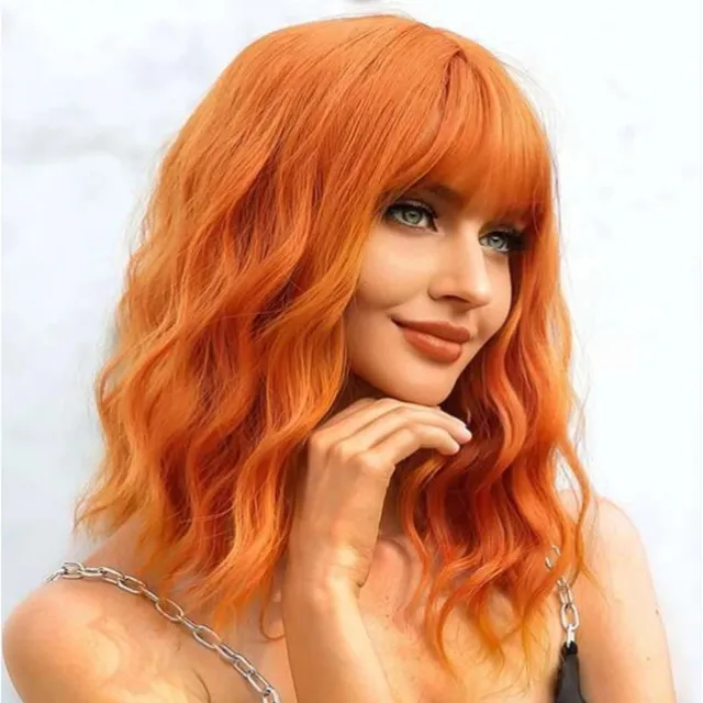 Wig Full head Wig Bangs Short Curly Hair Orange New - Shop at LoveMi