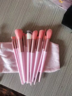 Purpleflower Holly Leaf Makeup Brushes Suit Soft Hair - 13 Pcs Pink Flannel Bag - View 1