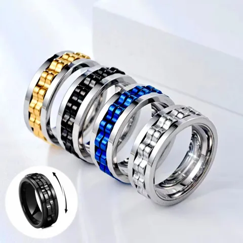 Titanium Spinner Square Texture Ring for Men High Polished