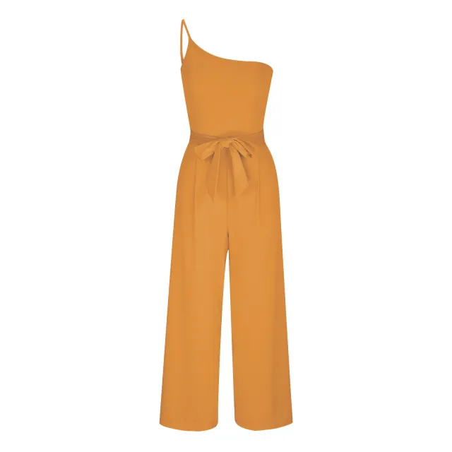 Women's Solid Color Lace up Jumpsuit Ginger Yellow - Shop at LoveMi