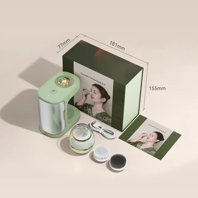 Electric Cleaner Facial Face Washing Silicone Beauty Instrument - Green English Packaging