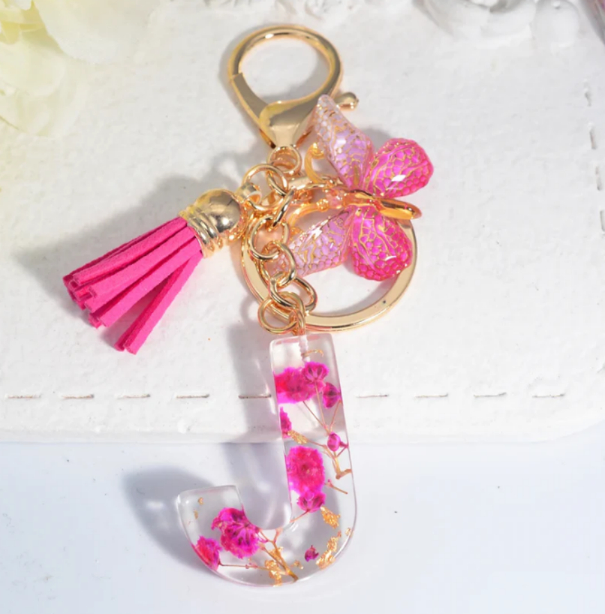 Title 5, Porte-clés avec pampille lettre fleur séchée ro...