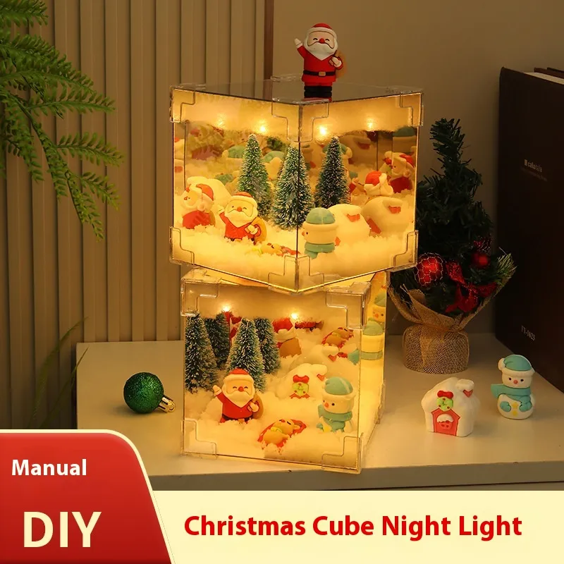 Christmas DIY Decorations Mirror And LED Cube Lamp 3D Santa Claus Snowman Tree Christmas Lights DIY Material Kit For Xmas Decor – image 5