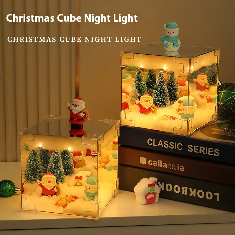 Christmas DIY Decorations Mirror And LED Cube Lamp 3D Santa Claus Snowman Tree Christmas Lights DIY Material Kit For Xmas Decor – image 2