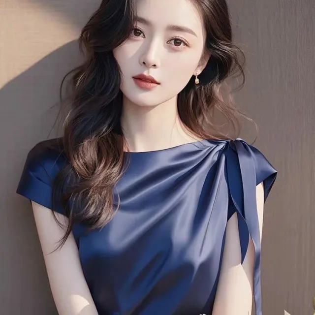 Light Luxury High end Small Shirt With Tie Up Shirt Top Blue - Shop at LoveMi