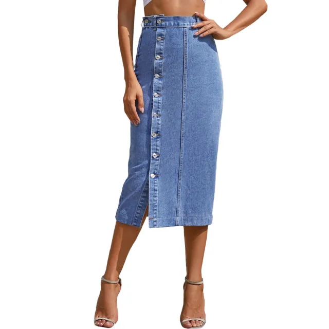 European And American Plus Size Women's Clothes Straight Buttons A Line Overall Dress Blue - Shop at LoveMi