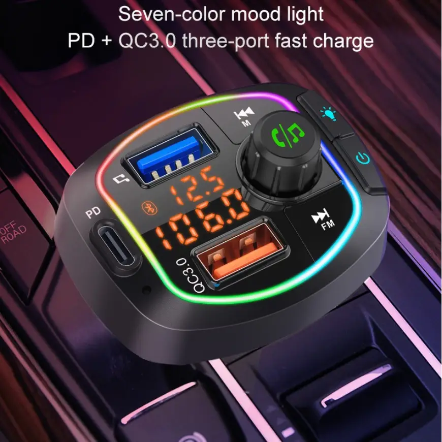 BC66 Car Mp3 Bluetooth Player Fast Charge Seven-color Ambience Light