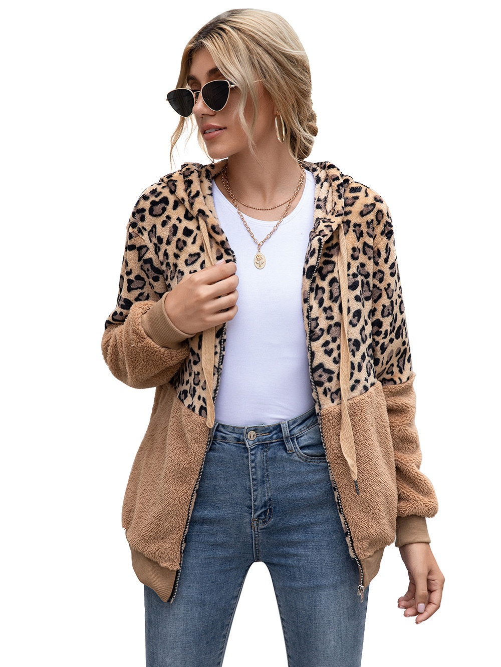 Title 39, Leopard Print Patchwork Jacket Top for Women, s...