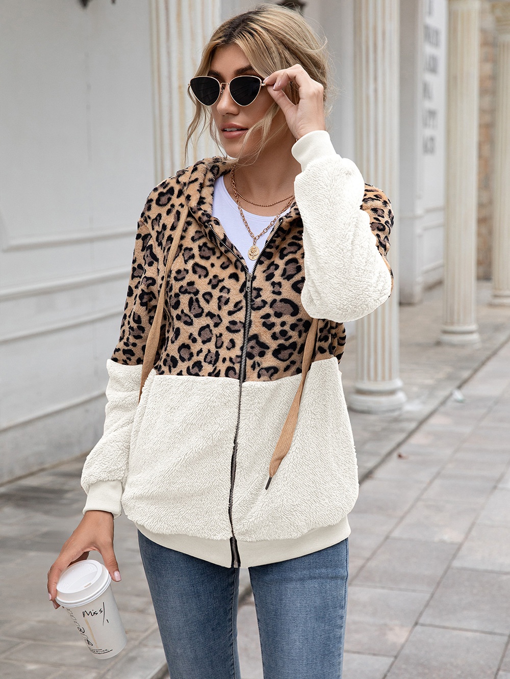 Title 2, Leopard Print Patchwork Jacket Top for Women, s...