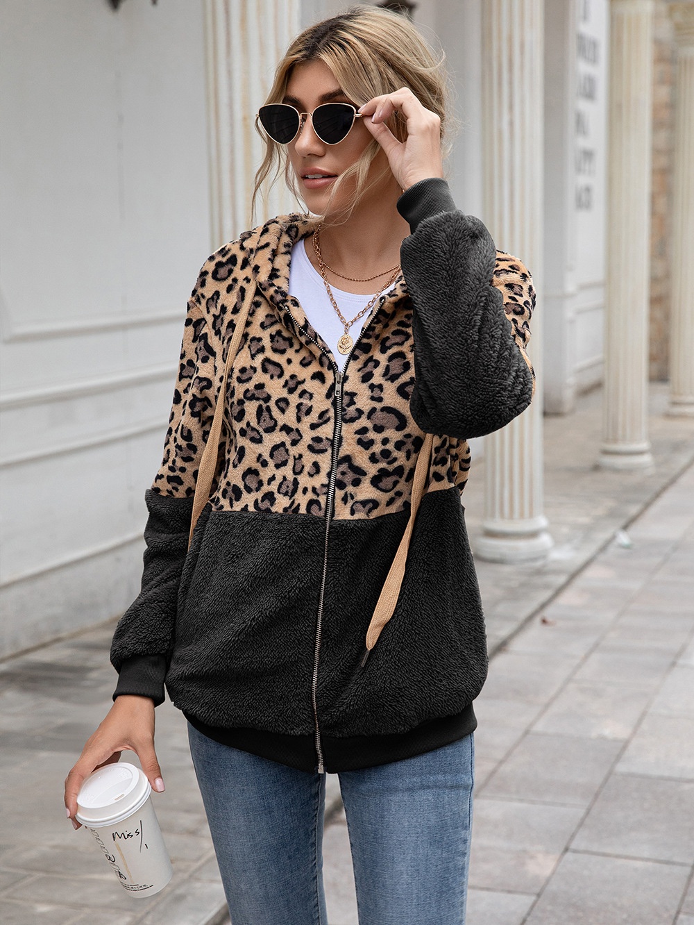 Title 7, Leopard Print Patchwork Jacket Top for Women, s...