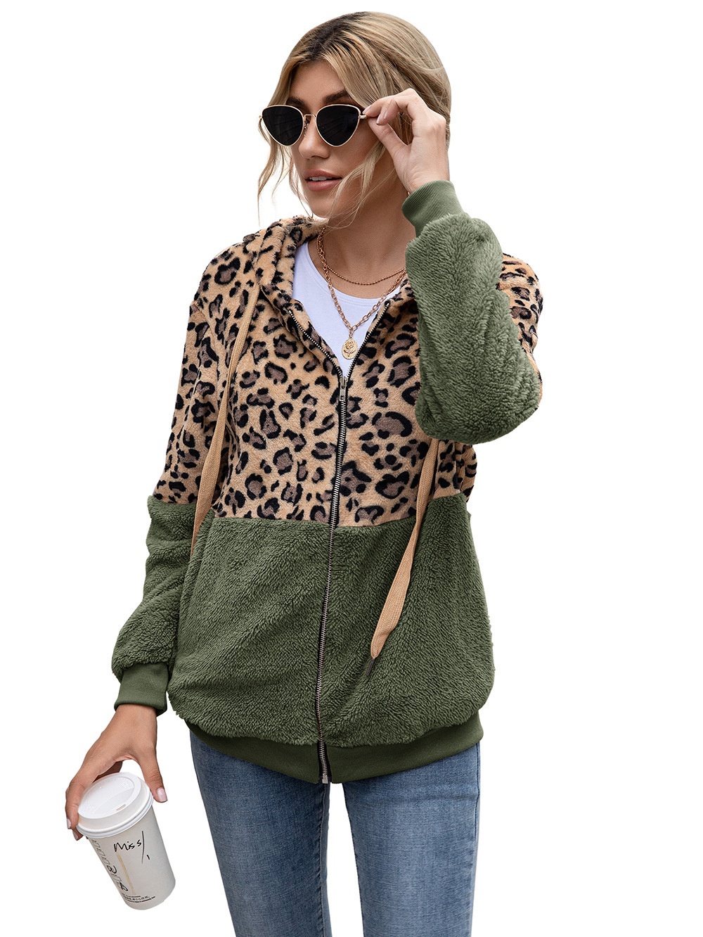 Title 22, Leopard Print Patchwork Jacket Top for Women, s...