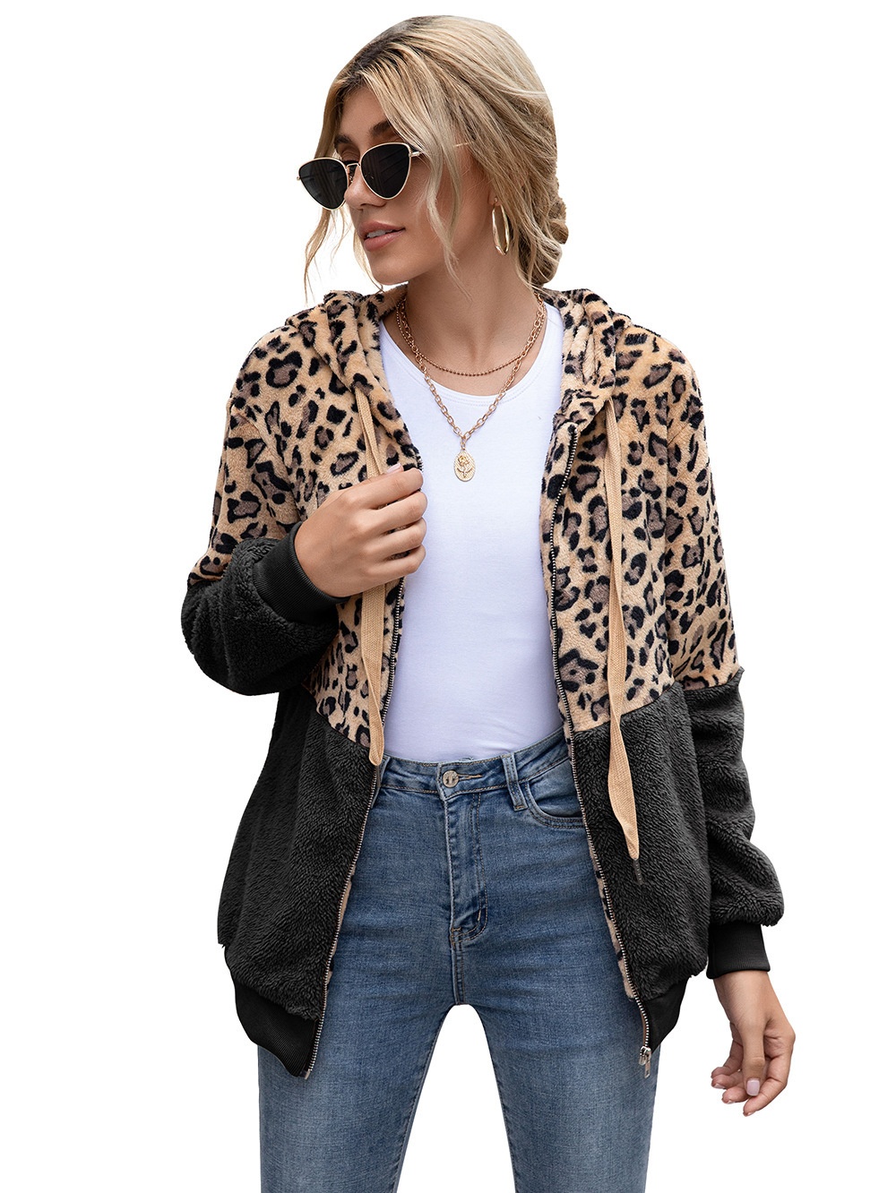 Title 34, Leopard Print Patchwork Jacket Top for Women, s...