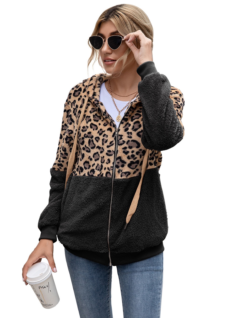 Title 32, Leopard Print Patchwork Jacket Top for Women, s...