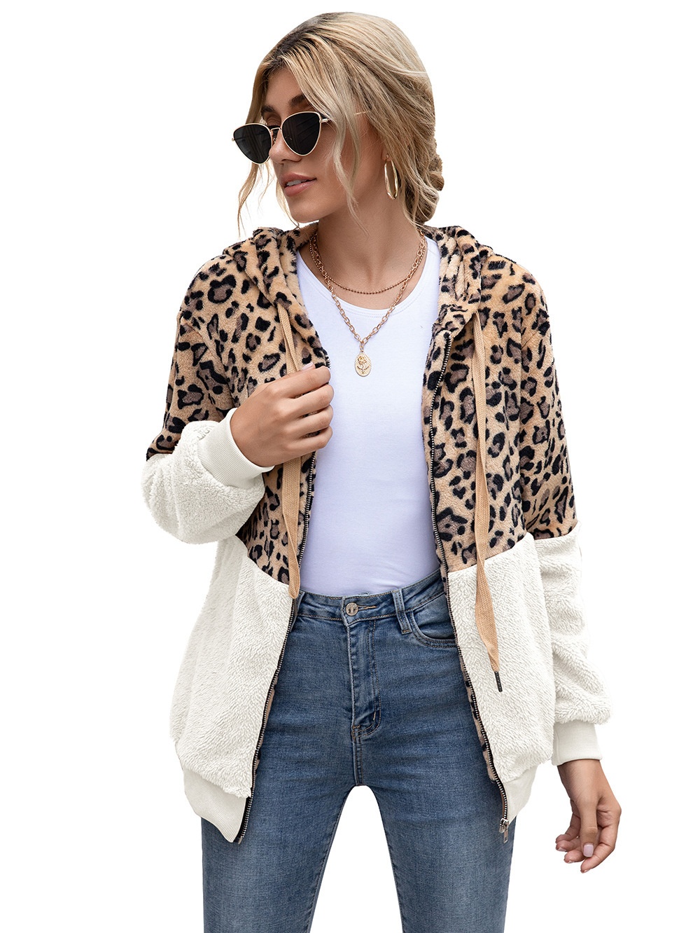 Title 29, Leopard Print Patchwork Jacket Top for Women, s...