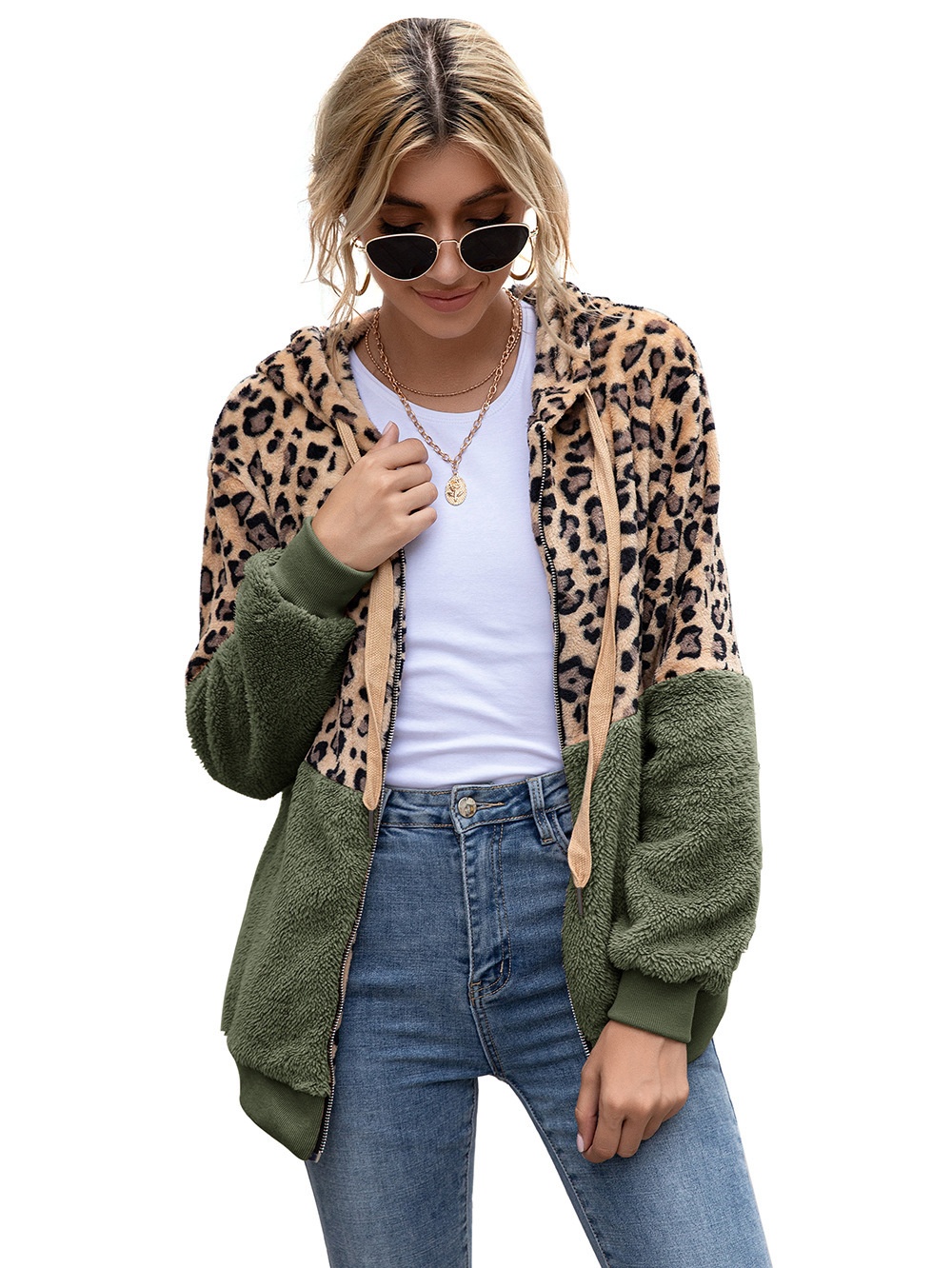 Title 25, Leopard Print Patchwork Jacket Top for Women, s...