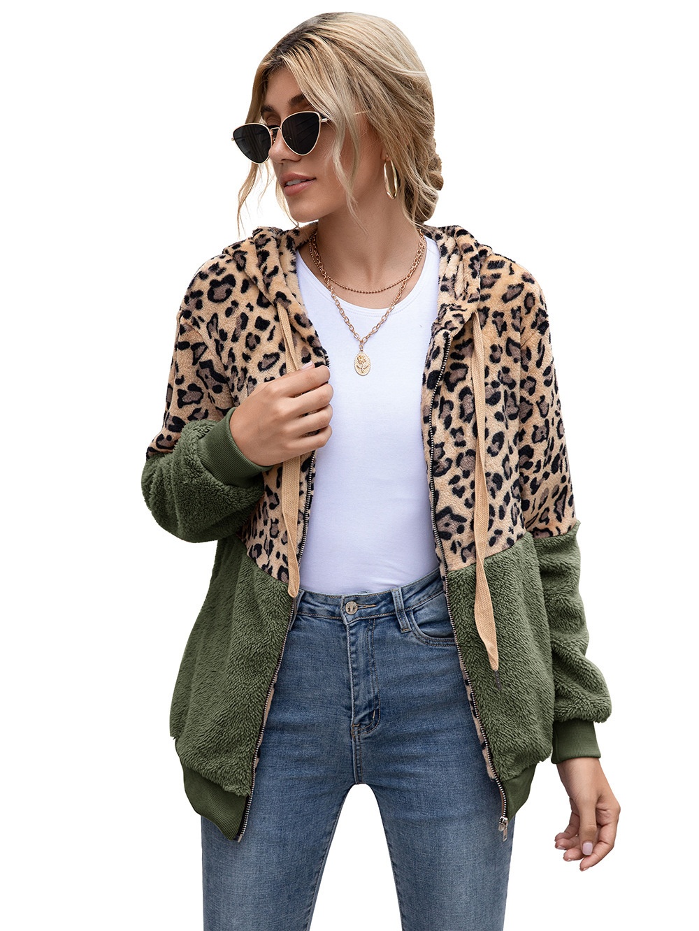 Title 24, Leopard Print Patchwork Jacket Top for Women, s...