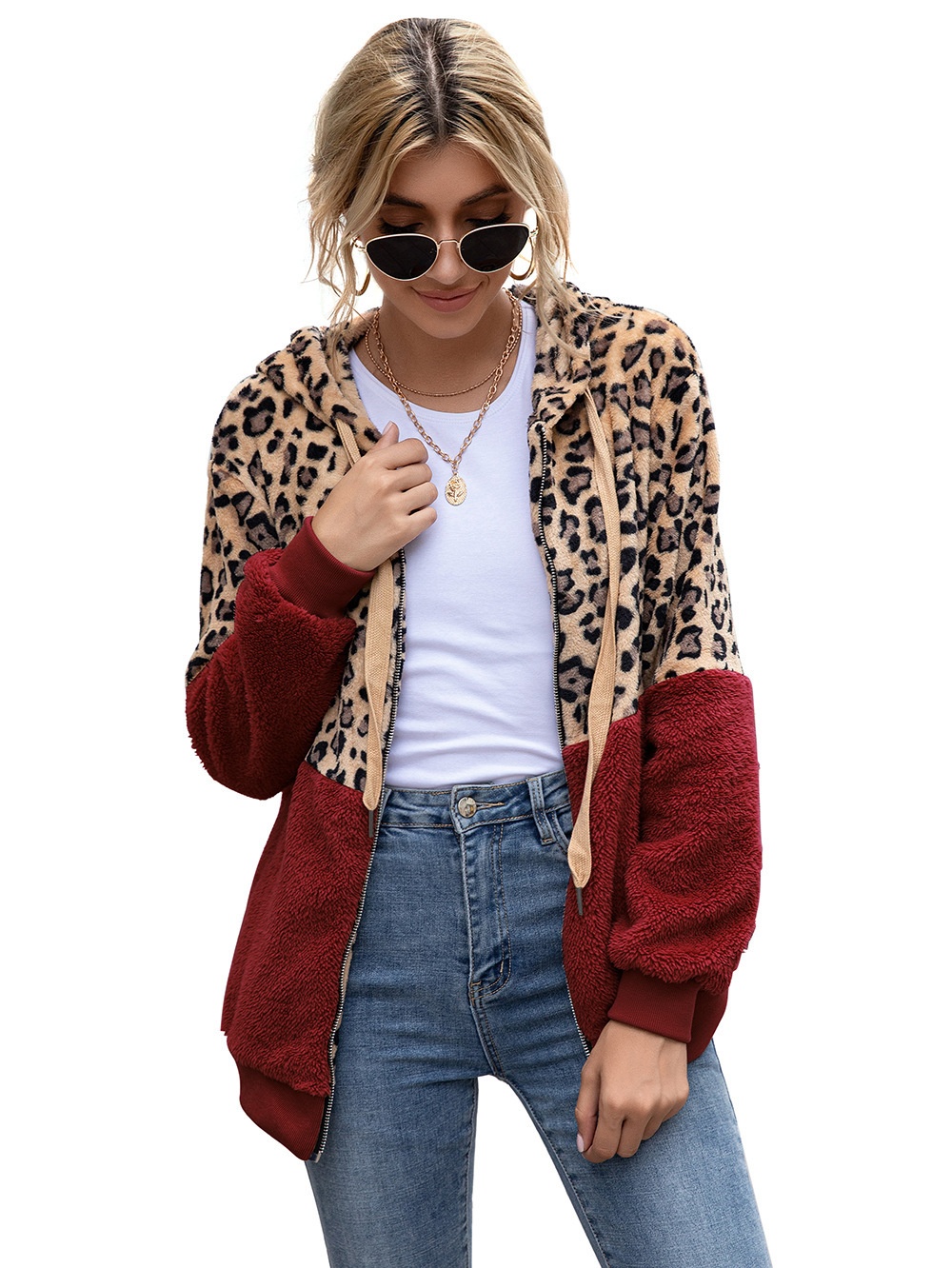 Title 20, Leopard Print Patchwork Jacket Top for Women, s...