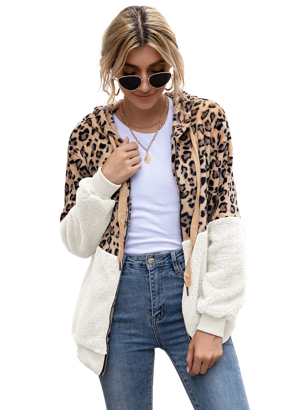 Title 30, Leopard Print Patchwork Jacket Top for Women, s...