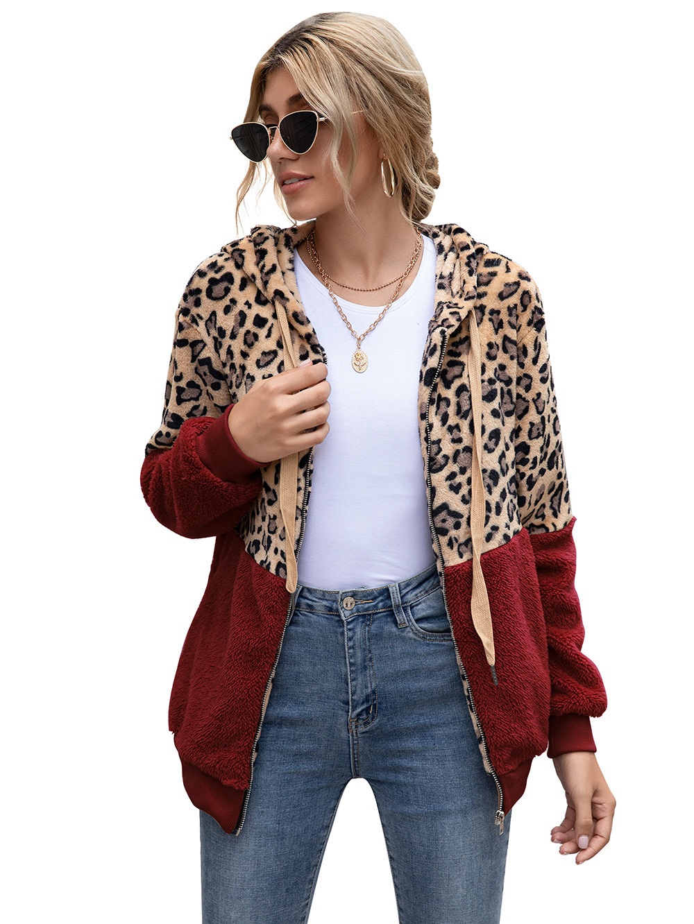 Title 19, Leopard Print Patchwork Jacket Top for Women, s...