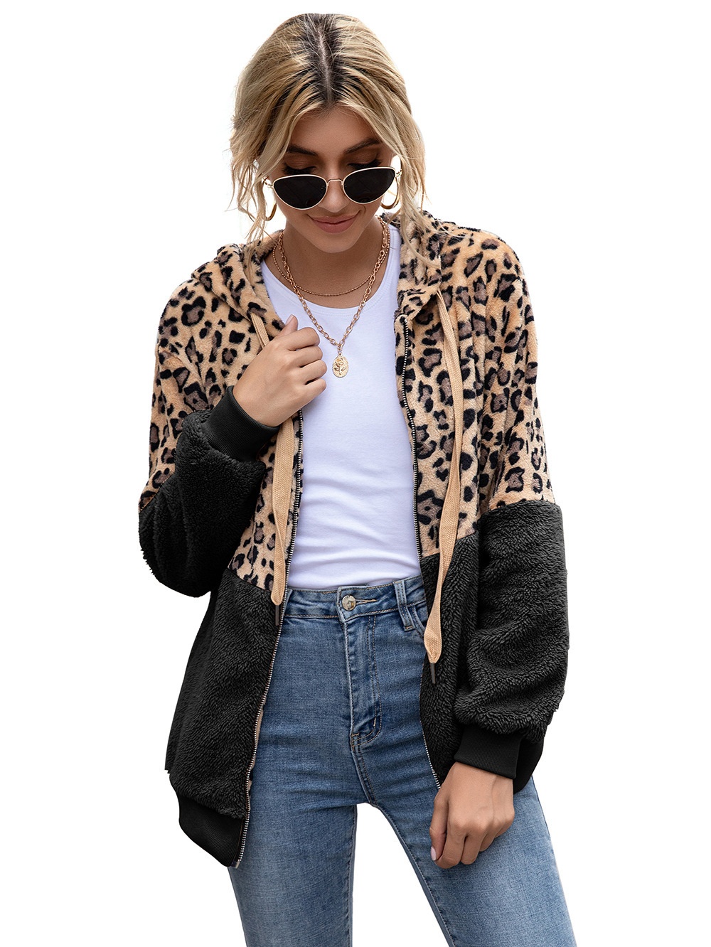 Title 35, Leopard Print Patchwork Jacket Top for Women, s...