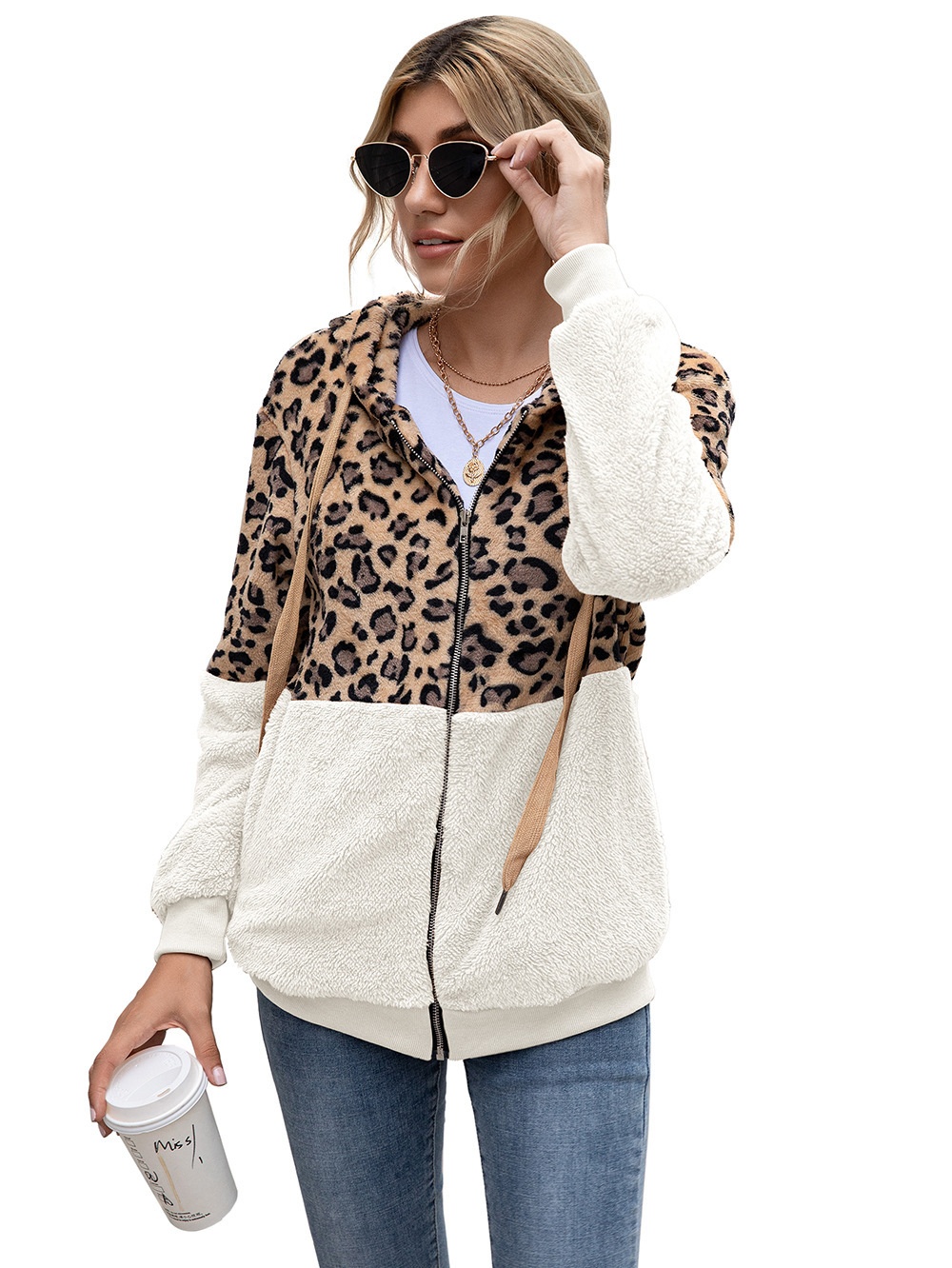 Title 27, Leopard Print Patchwork Jacket Top for Women, s...