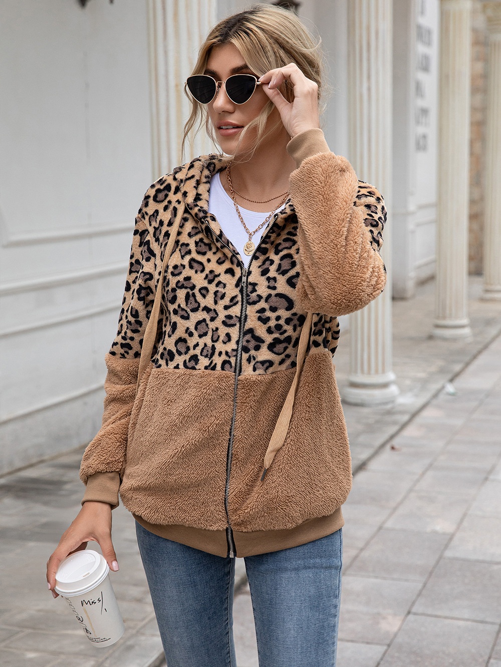 Title 12, Leopard Print Patchwork Jacket Top for Women, s...