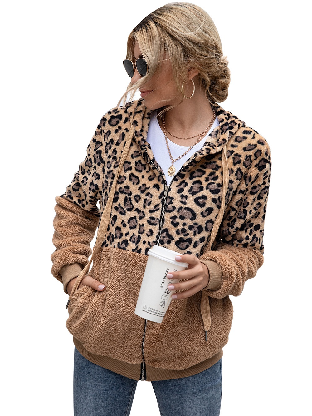 Title 41, Leopard Print Patchwork Jacket Top for Women, s...