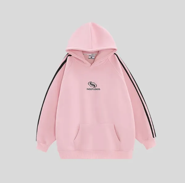 Striped Sweater Heavy Fleece lined Hoodie Pink - Shop at LoveMi