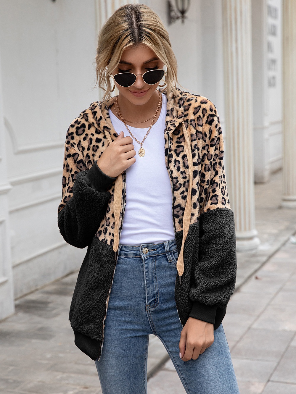 Title 10, Leopard Print Patchwork Jacket Top for Women, s...