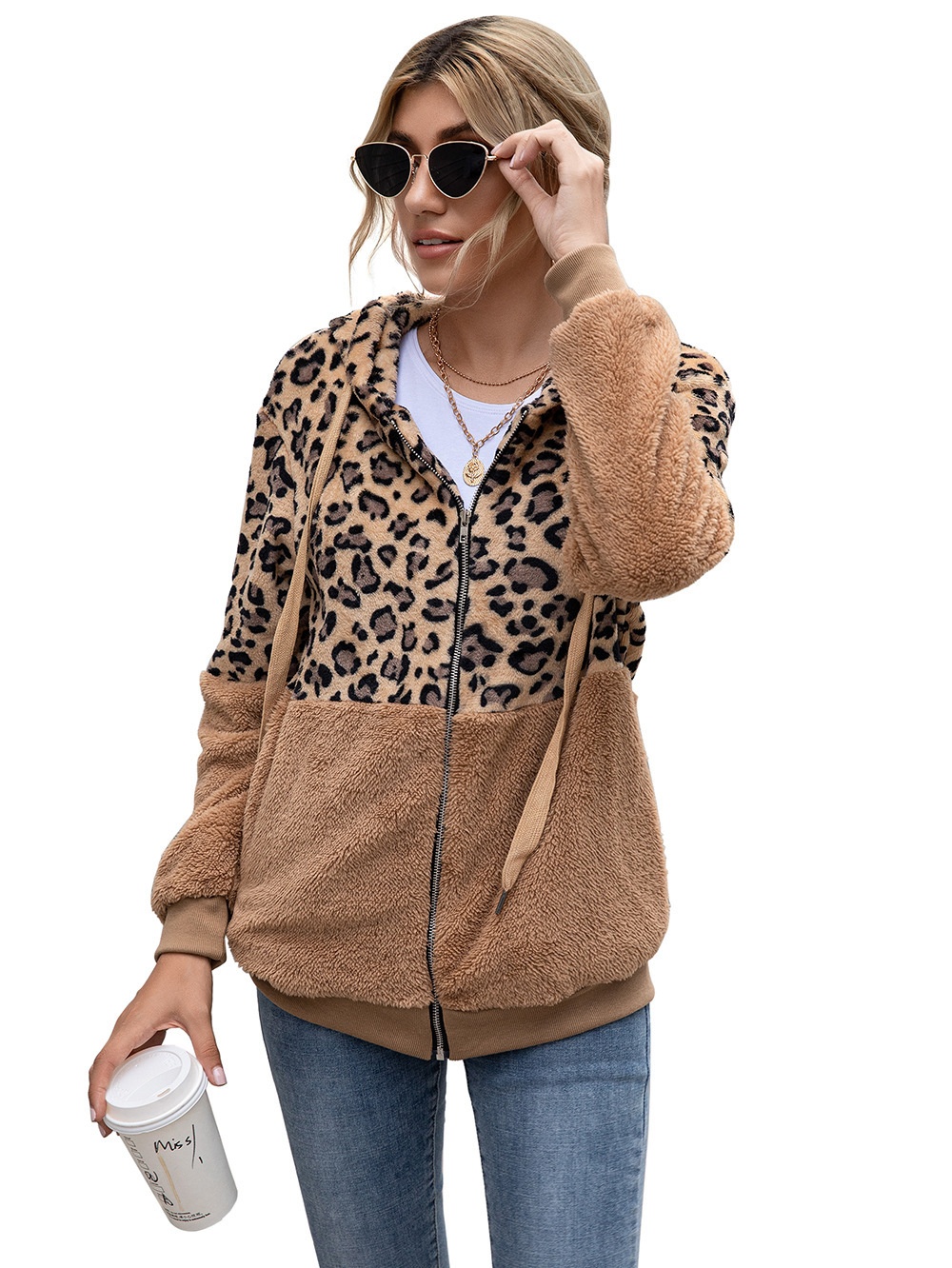 Title 37, Leopard Print Patchwork Jacket Top for Women, s...