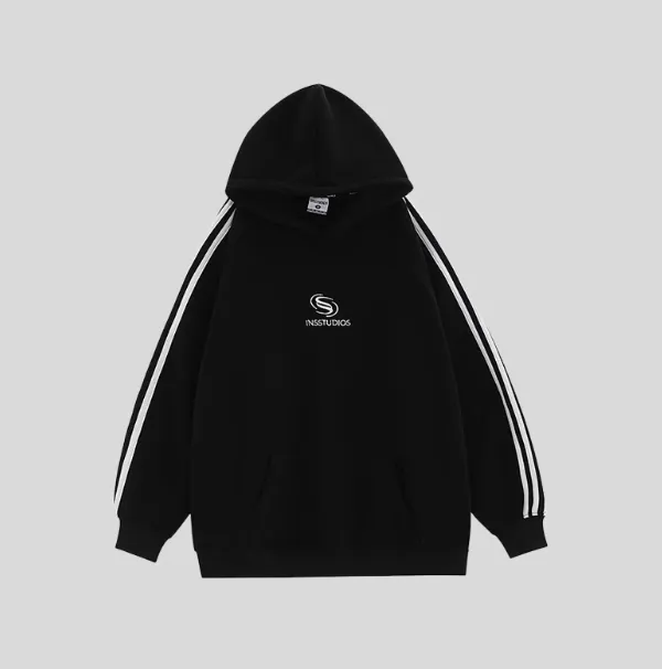 Striped Sweater Heavy Fleece lined Hoodie Black - Shop at LoveMi