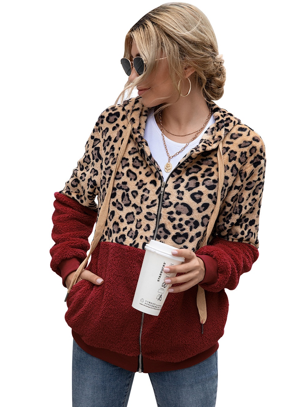 Title 21, Leopard Print Patchwork Jacket Top for Women, s...