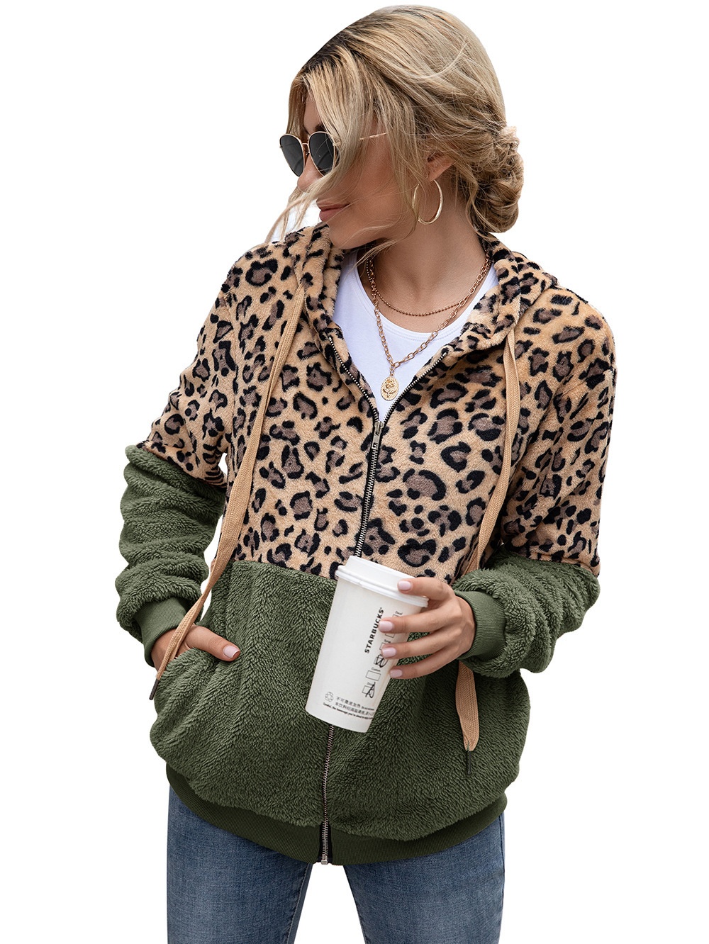 Title 26, Leopard Print Patchwork Jacket Top for Women, s...