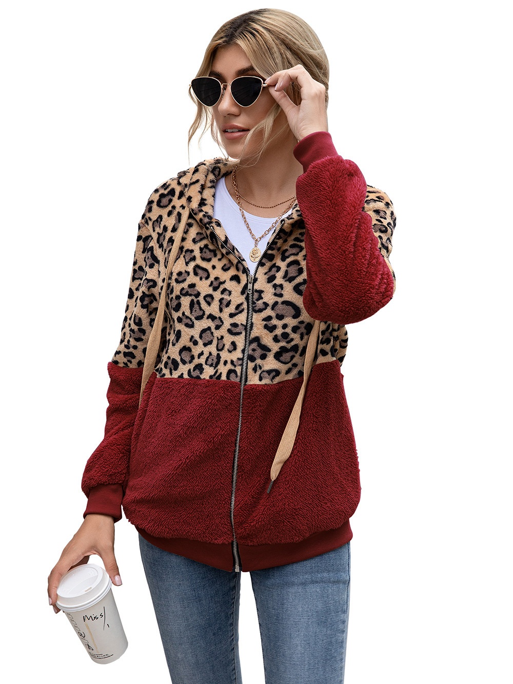 Title 17, Leopard Print Patchwork Jacket Top for Women, s...