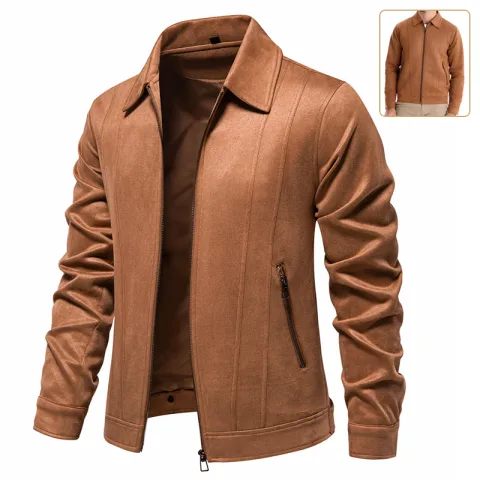 Fashion Lapel Zipper Jacket Autumn and Winter Solid Suede