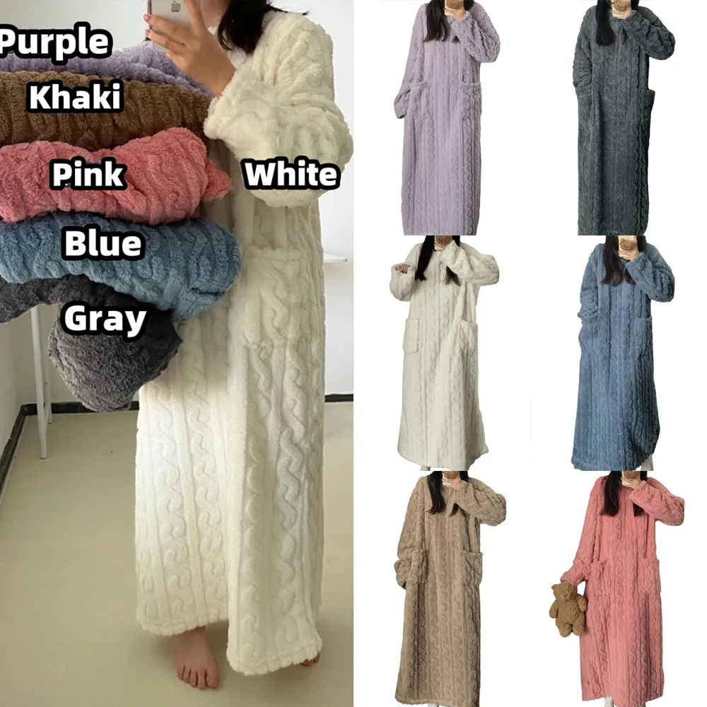 Winter Coral Fleece Sleepwear Women's Nightgown Long Night Dress