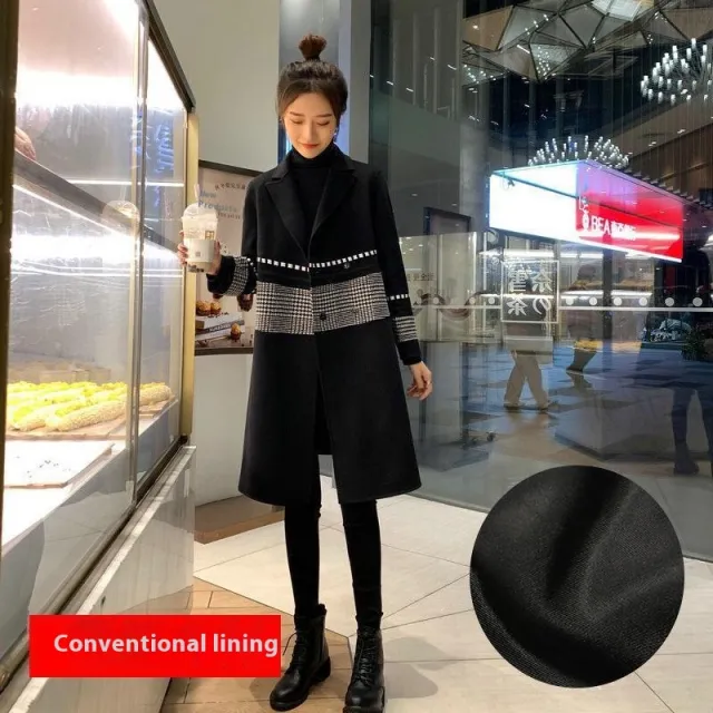 Black Woolen Coat Women's Mid length Black With Cotton - Shop at LoveMi