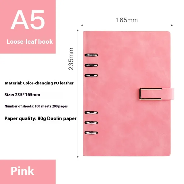A5 Notebook Loose leaf Removable Notepad Business Office Meeting A5 Pink U Buckle - Shop at LoveMi