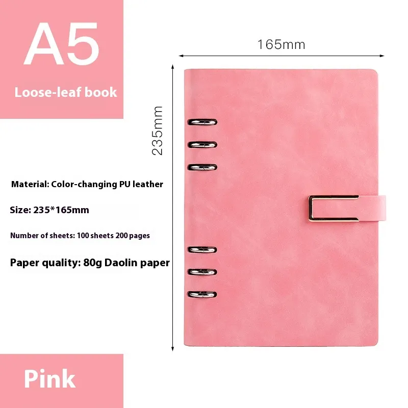 A5 Notebook Loose-leaf Removable Notepad Business Office Meeting - A5 Pink U Buckle