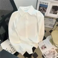 Black Shirt Female Autumn Winter Plus Cotton Harbor Wind Design Sense - White Long Sleeve - View 1