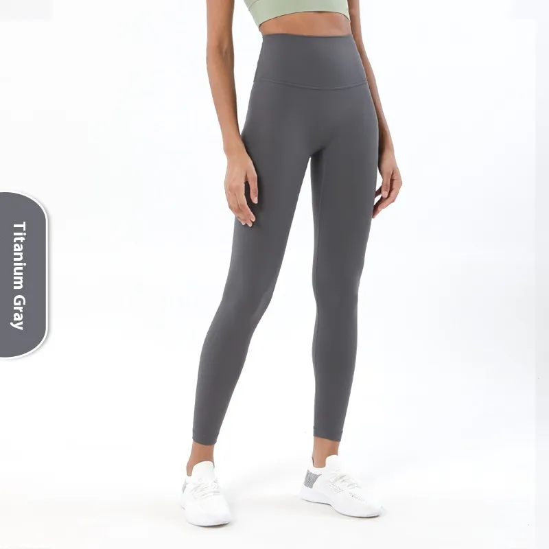 Yoga Women's No Embarrassment Line Skin-friendly Nude Feel Fitness Pocket High Top Sports Leggings - Titanium Gray