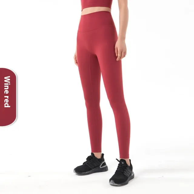 Yoga Women's No Embarrassment Line Skin friendly Nude Feel Fitness Pocket High Top Sports Leggings Wine Red - Shop at LoveMi