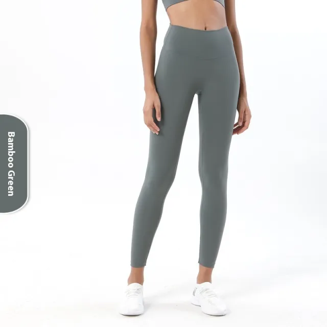 Yoga Women's No Embarrassment Line Skin friendly Nude Feel Fitness Pocket High Top Sports Leggings Bamboo Green - Shop at LoveMi