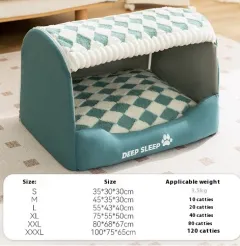 Small Dog Three-dimensional Bear Curved Room Kennel Removable Nest Warm Enclosed Cave Sofa Pets Supplies - Tien Green Houndstooth - View 1