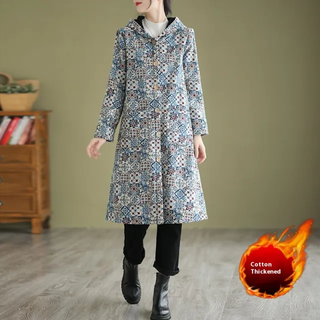 Ethnic Style Fleece lined Thick Mid length Hooded Jacket - Shop at LoveMi