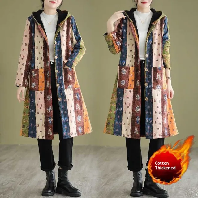 Ethnic Style Fleece lined Thick Mid length Trench Coat - Shop at LoveMi