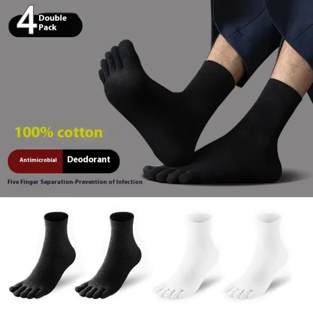 Solid Color Versatile Mid Leg Five Finger Socks 2 Black 2 White - Shop at LoveMi