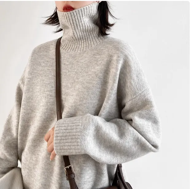 Loose Turtleneck Sweater With Warm Solid Color Underwear In Winter Flowers Apricot - Shop at LoveMi